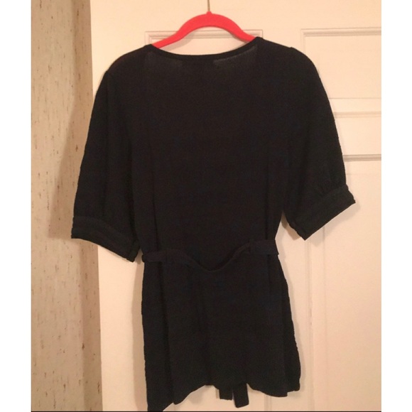 Nanette Lepore v-neck belted sweater with puff short sleeves. - Picture 2 of 3
